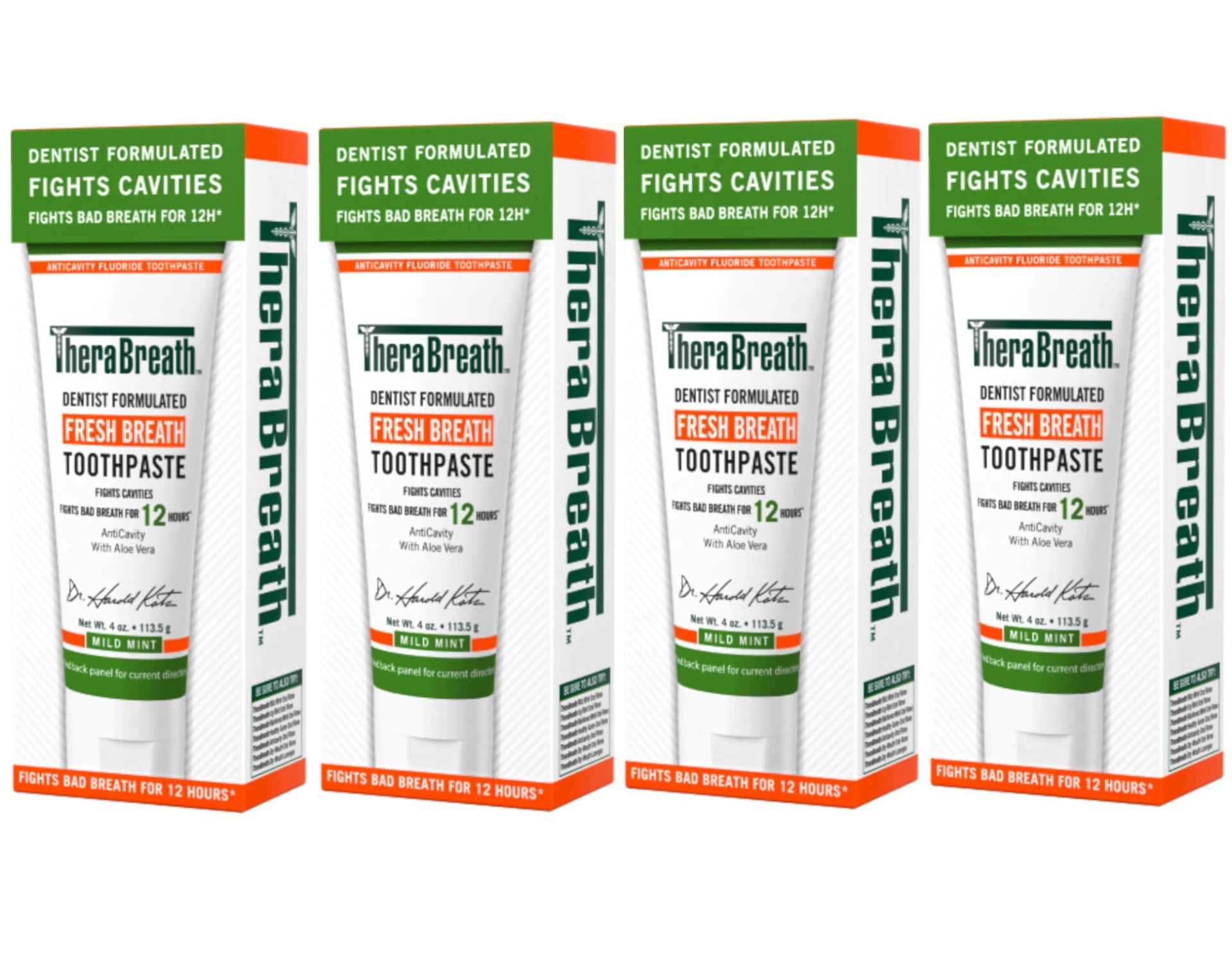 TheraBreath Fresh Breath Dentist Formulated Toothpaste, Mild Mint, 4 Ounce, 4 Pack