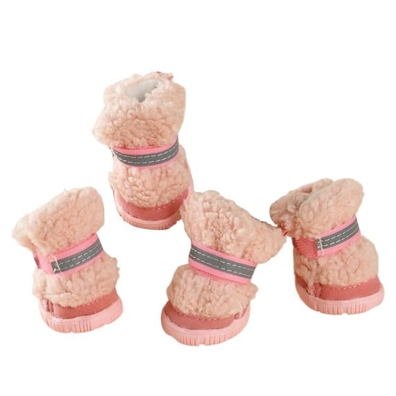 4âPack Thermal Dog Winter Boots for Small Medium Dogs, Reflective Strap Pet Shoes with Durable Rubber Nonâ Soles, Warm Paw Protectors for Indoor Outdoor Night Walking, 4âPiece Set