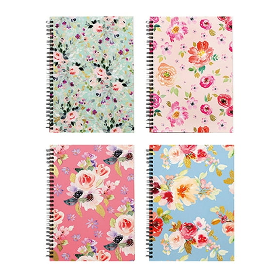 4-Pack Thick Flower Design Hardcover Notebooks - 8Mm Ruled, 4 Colors (Yellow, Red, Green, Blue), B5 A5 A6 A7 Sizes, 80 Sheets/160 Pages Each - Perfect for Study, Notes, Homework, Travel, Men & Women
