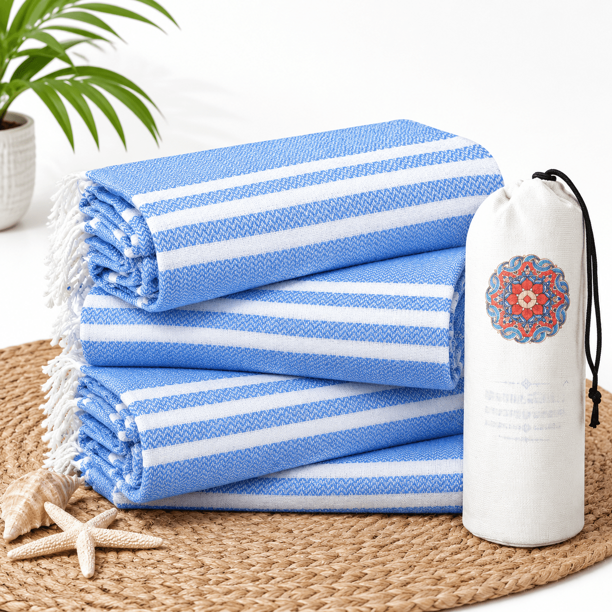 Sand Soft Fall 4 Pack Thinner Blue Beach Towels, 72 x 36 Inch, Quick Dry Sand Free ...