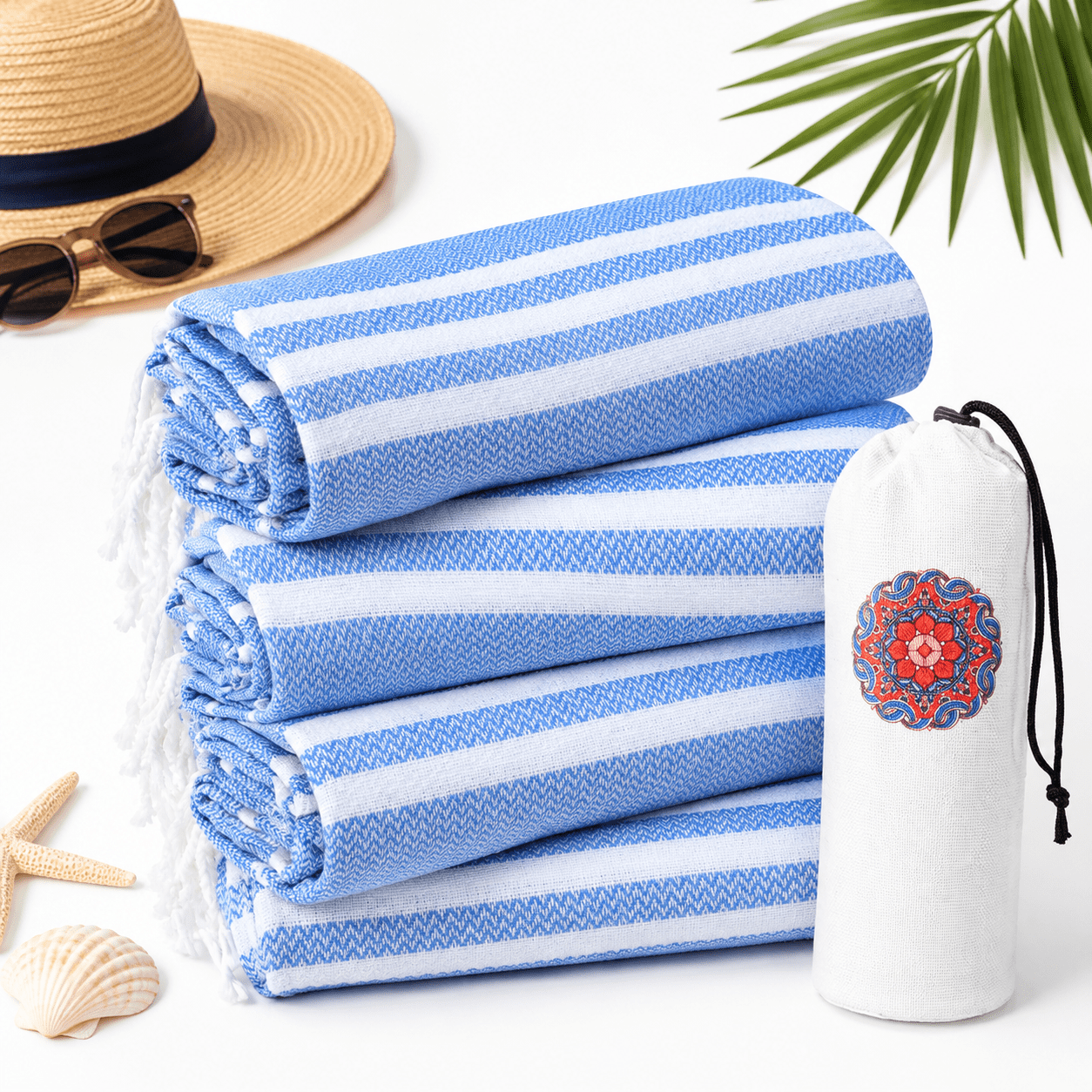Sand Soft Fall 4 Pack Thinner Blue Beach Towels 72 x 36 Inch Quick Dry Sand Free Soft ...