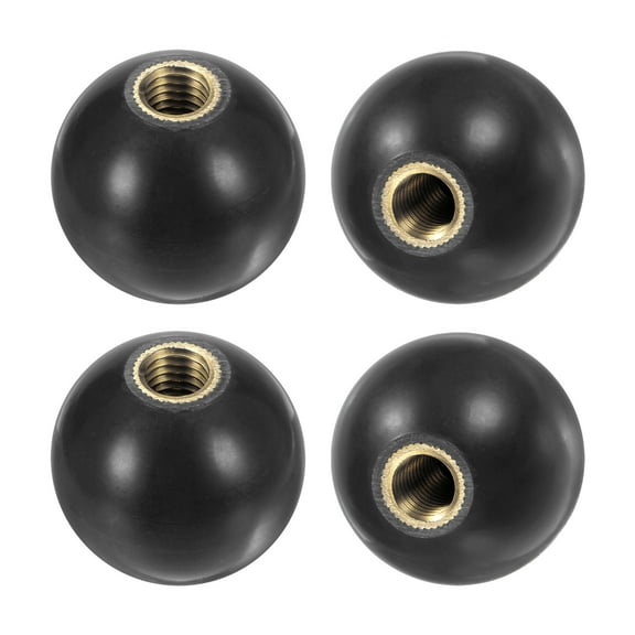 4-Pack Threaded Ball Knobs, M10 Female Thread 35mm Dia. Thermoset Ball Knob, Round Phenolic Brass Insert Lever Handle [Black]