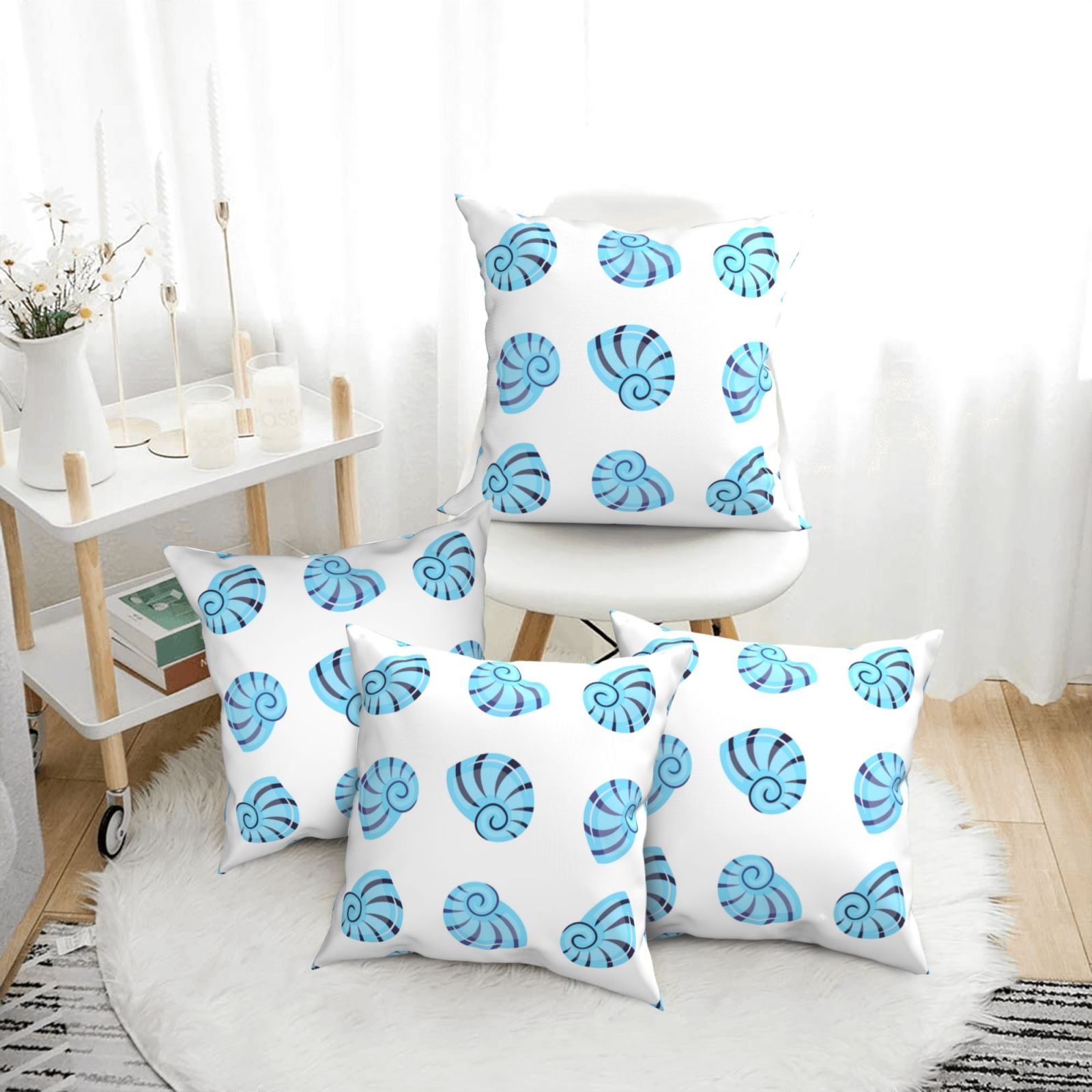 4 Pack Throw Pillow Covers Blue Conch Breathable Pillow Cases