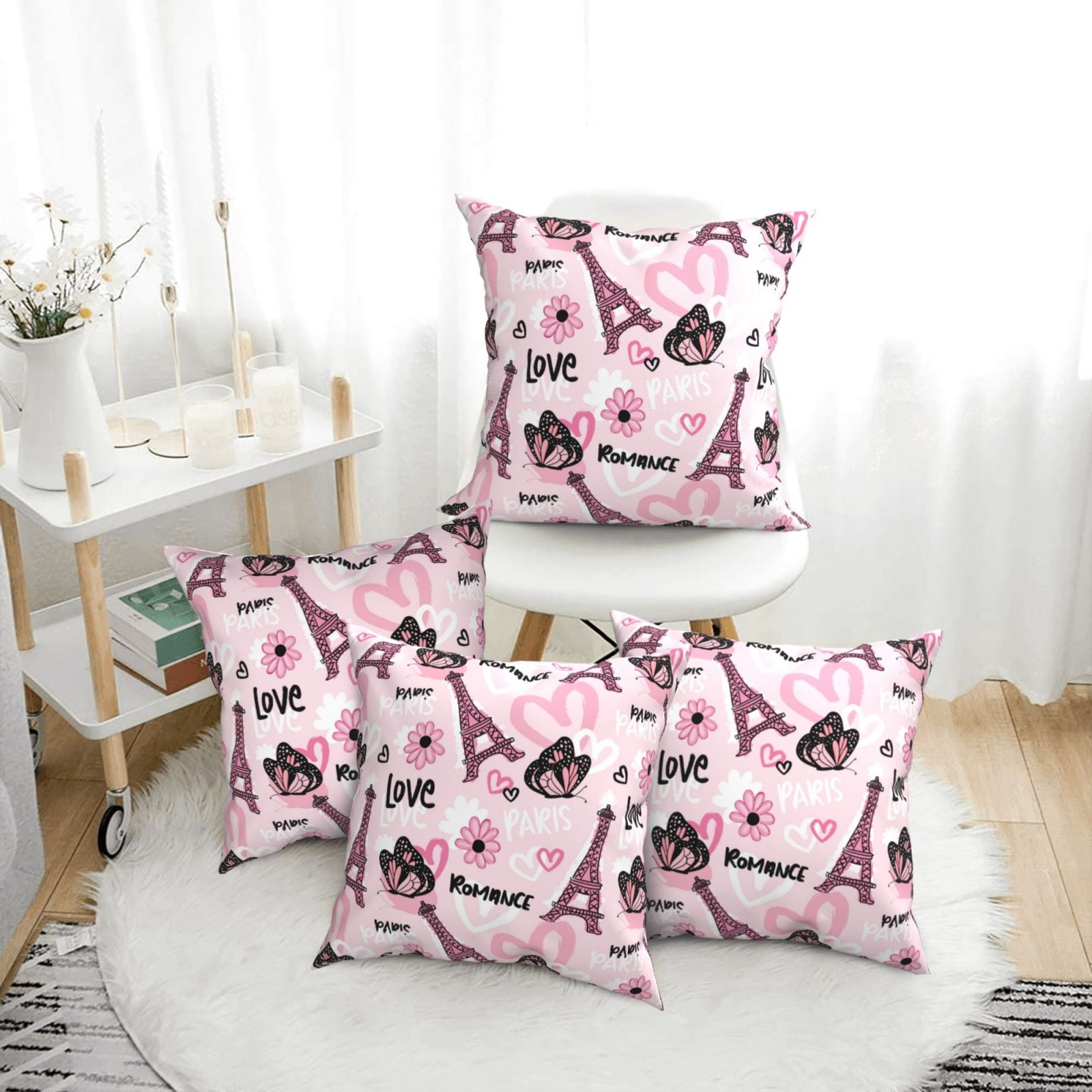 4 Pack Throw Pillow Covers Butterfly Tower pink Breathable Pillow