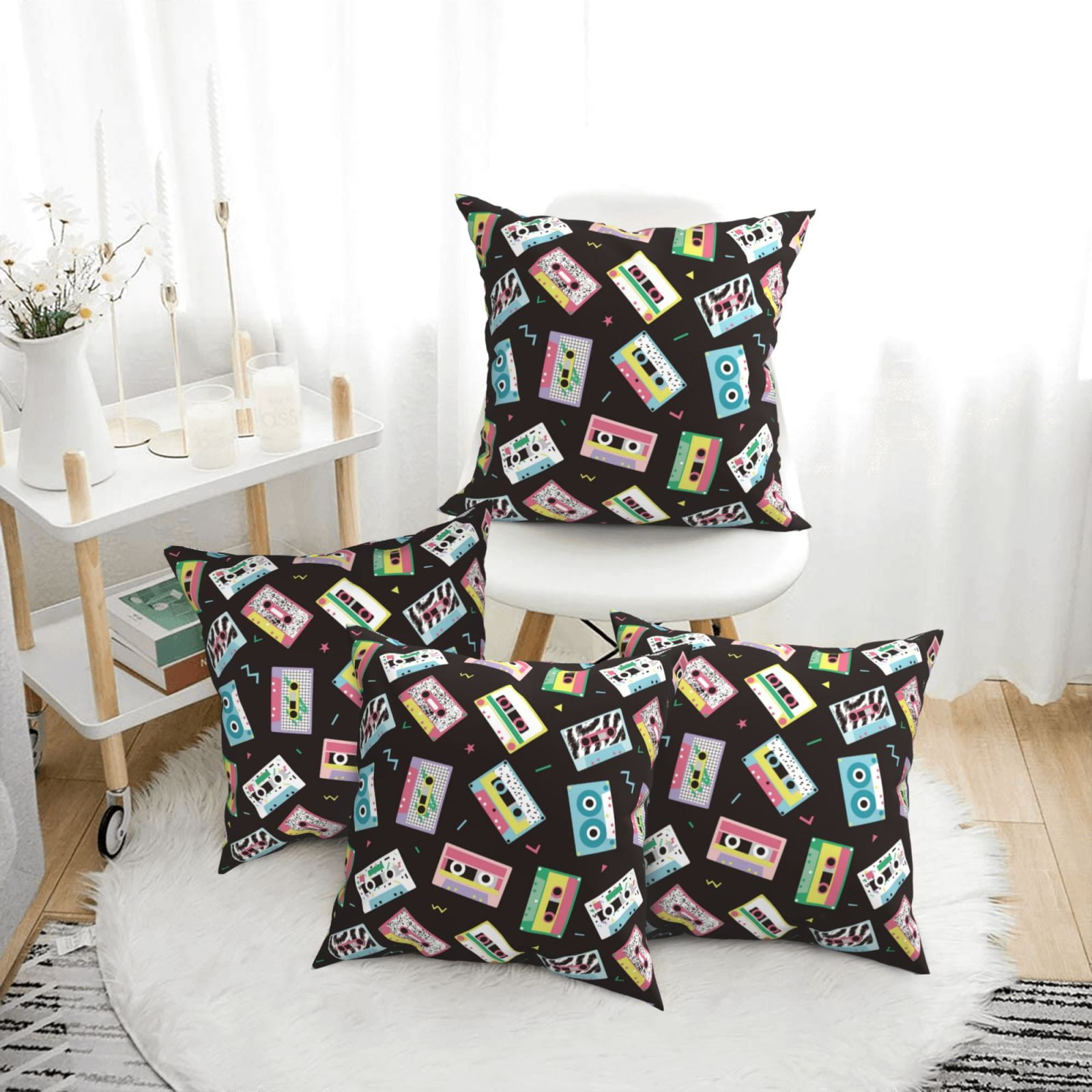 4 Pack Throw Pillow Covers Colorful retro tape Breathable Pillow
