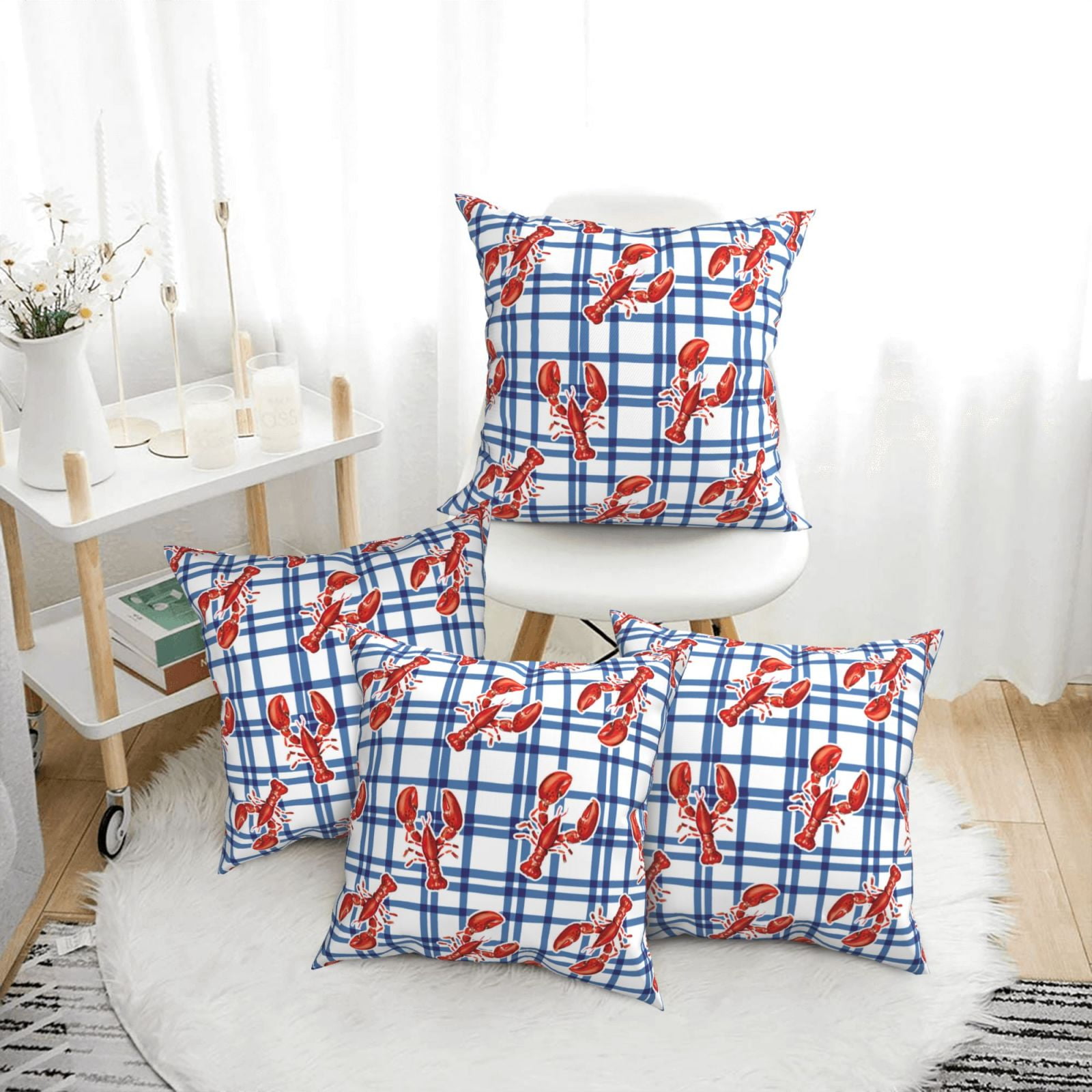 4 Pack Throw Pillow Covers Crayfish Plaid Breathable Pillow Cases