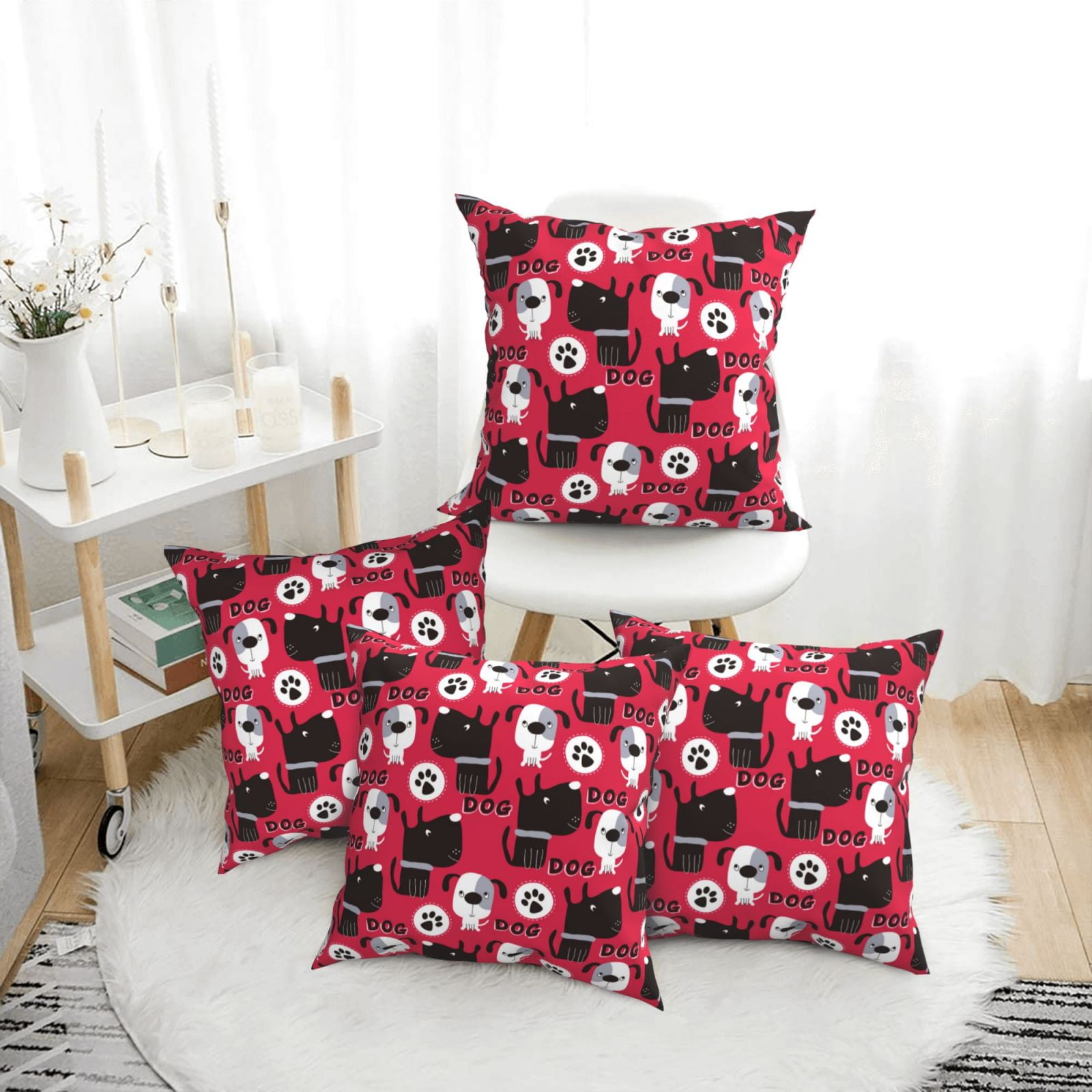4 Pack Throw Pillow Covers Cute dog E Breathable Pillow Cases