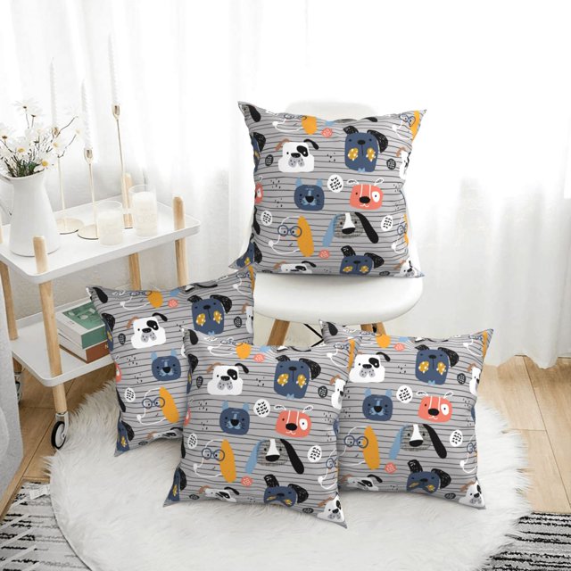 4 Pack Throw Pillow Covers Dog print Breathable Pillow Cases Standard