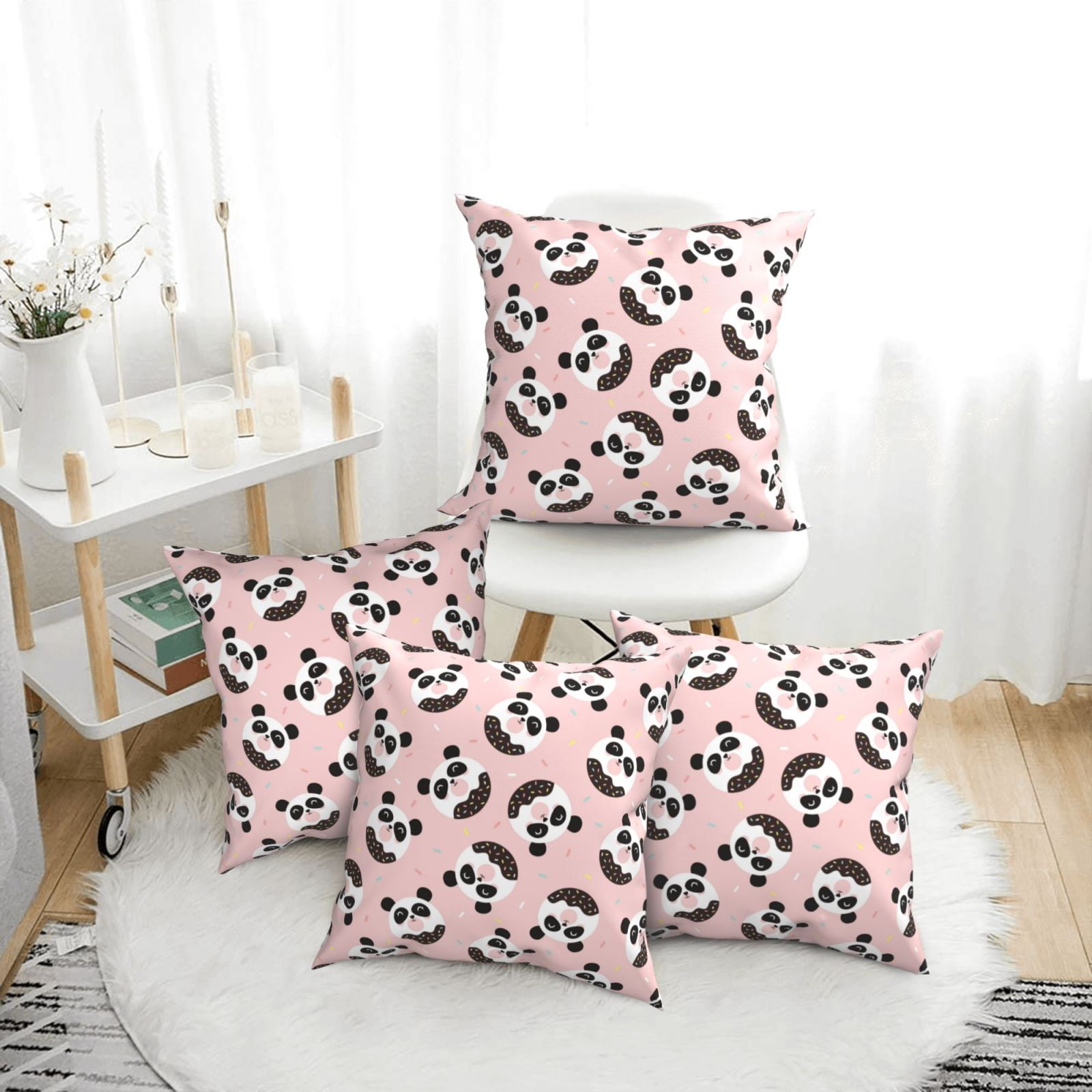 4 Pack Throw Pillow Covers Donut panda Breathable Pillow Cases