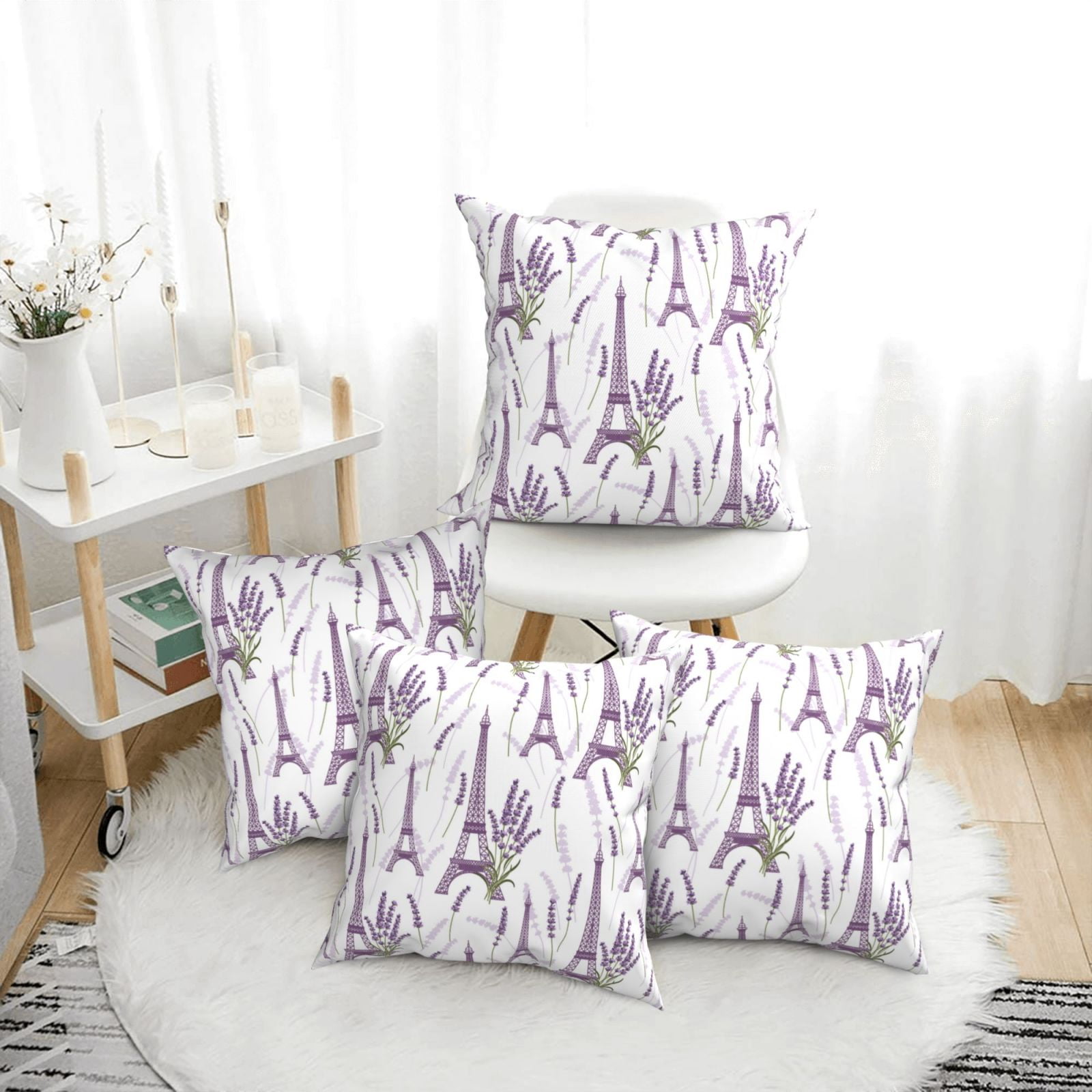 4 Pack Throw Pillow Covers Funny Lavender Flowers Breathable Pillow
