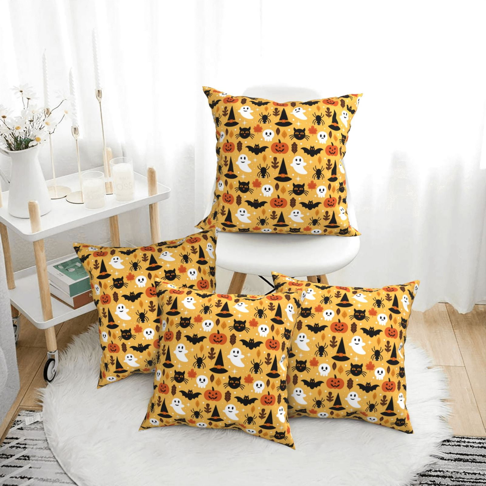 4 Pack Throw Pillow Covers - Halloween Ghost Pumpkin Breathable Pillow
