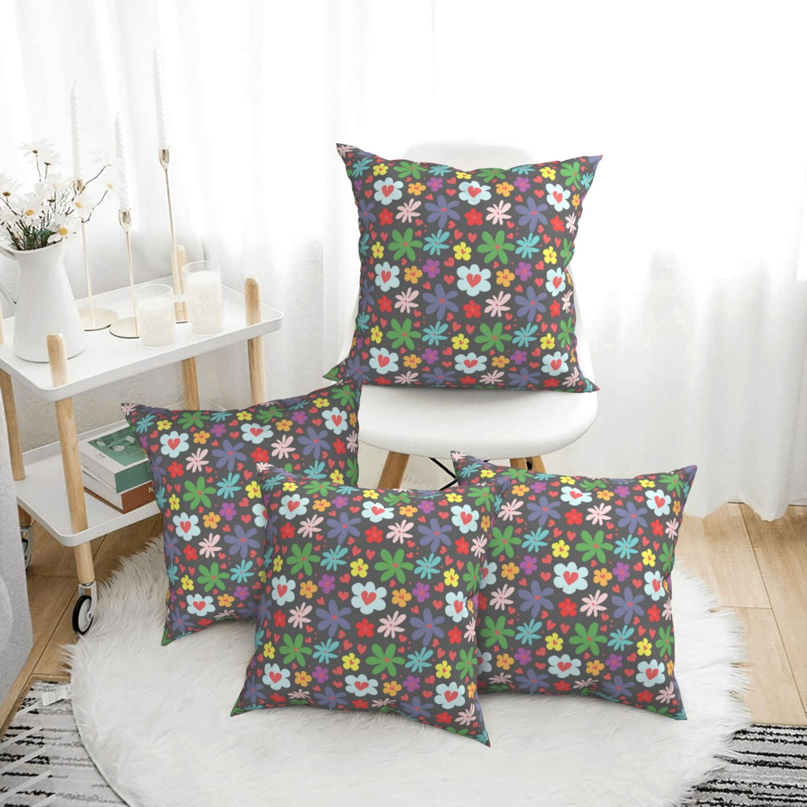 4 Pack Throw Pillow Covers Love Daisies Flowers Breathable Pillow