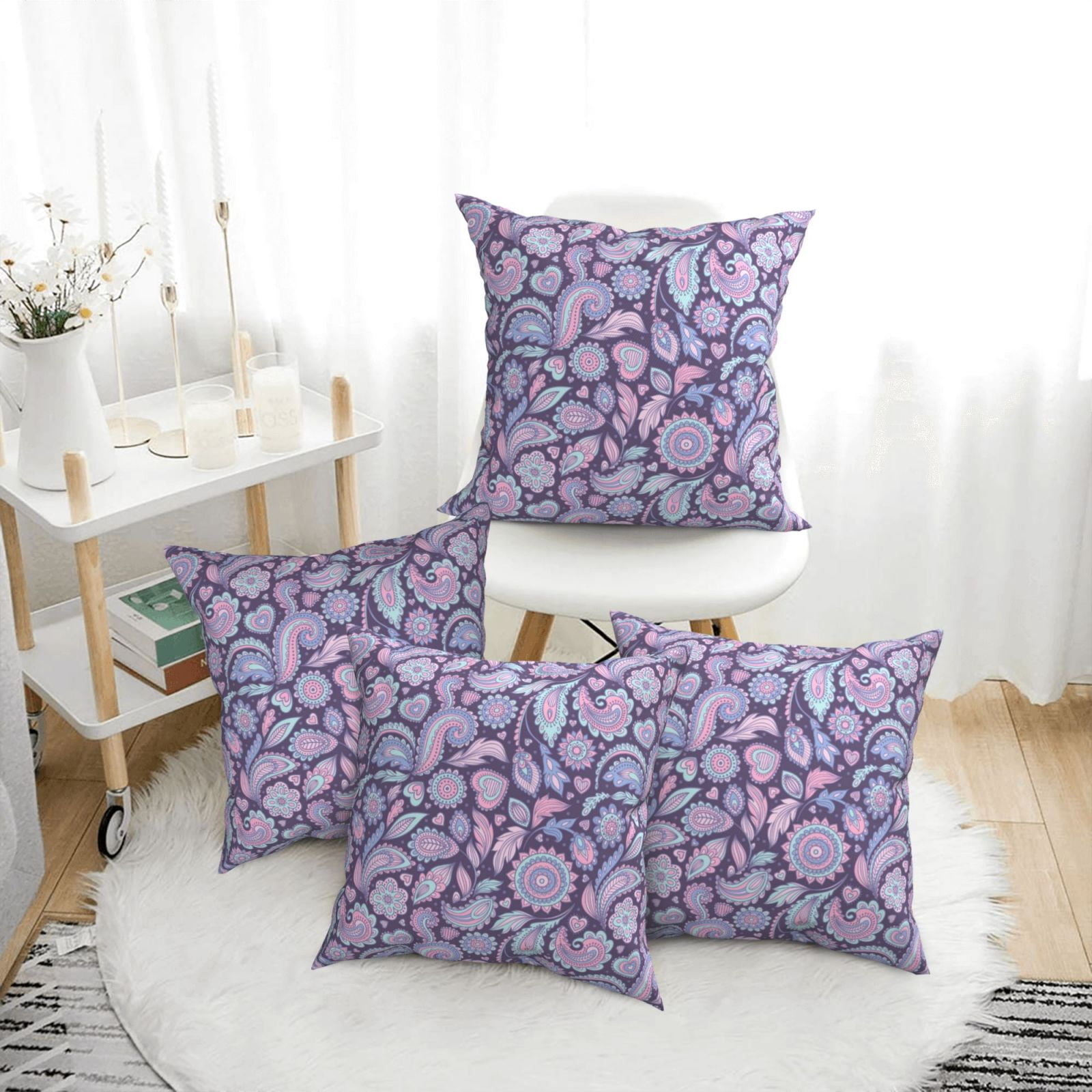 4 Pack Throw Pillow Covers Paisley Print No.J91 Breathable Pillow
