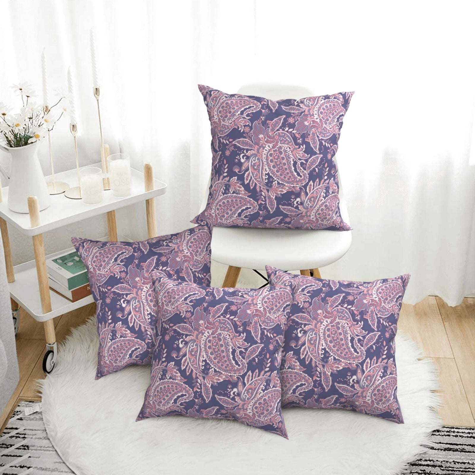 4 Pack Throw Pillow Covers Paisley Purple Breathable Pillow Cases
