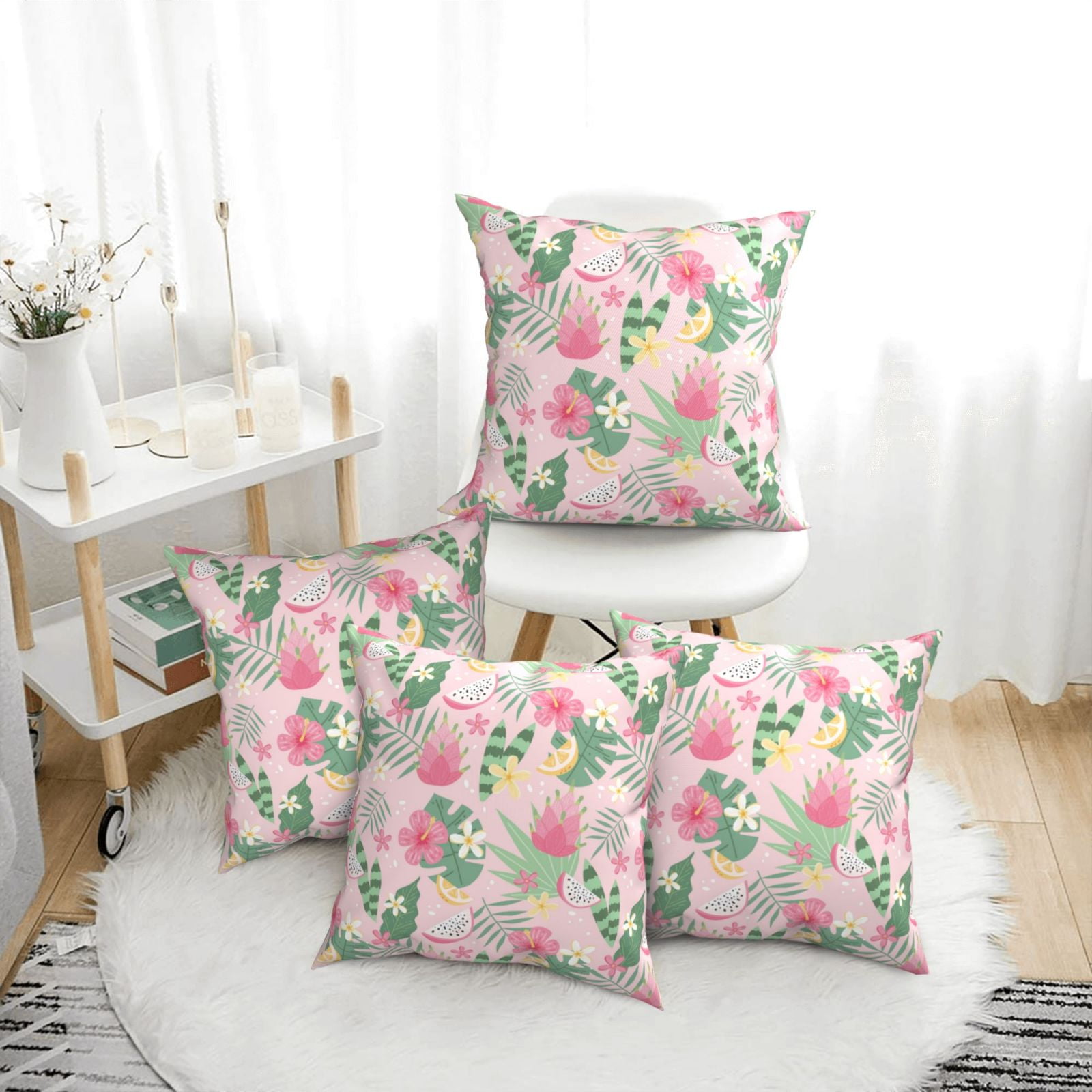 4 Pack Throw Pillow Covers Tropical pitaya Breathable Pillow Cases