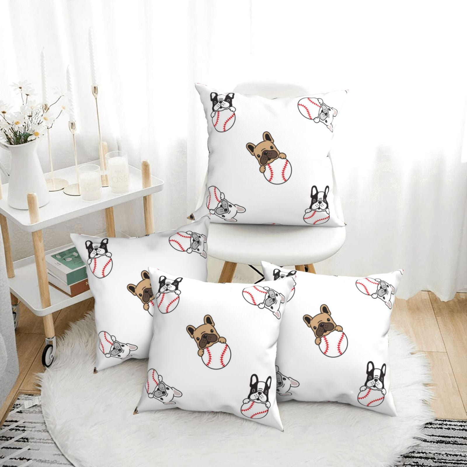 4 Pack Throw Pillow Covers baseball dog Breathable Pillow Cases