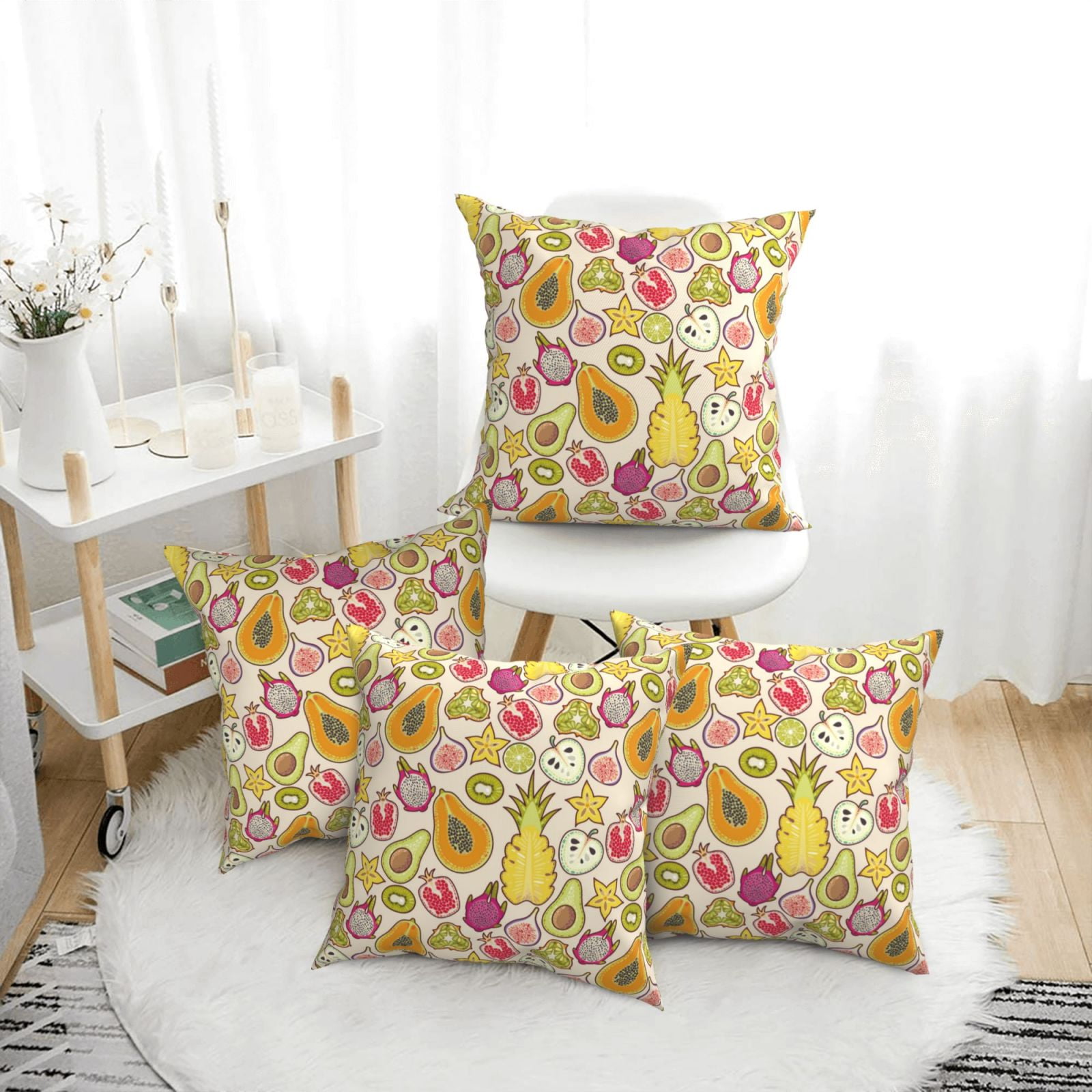 4 Pack Throw Pillow Covers cute fruits Breathable Pillow Cases