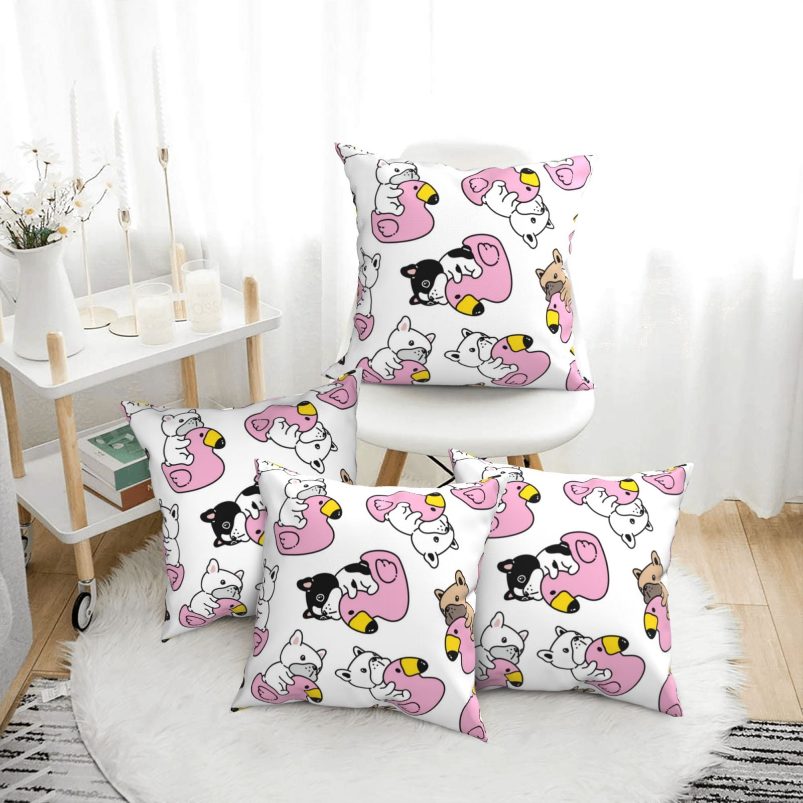 4 Pack Throw Pillow Covers french bulldog duck Breathable Pillow