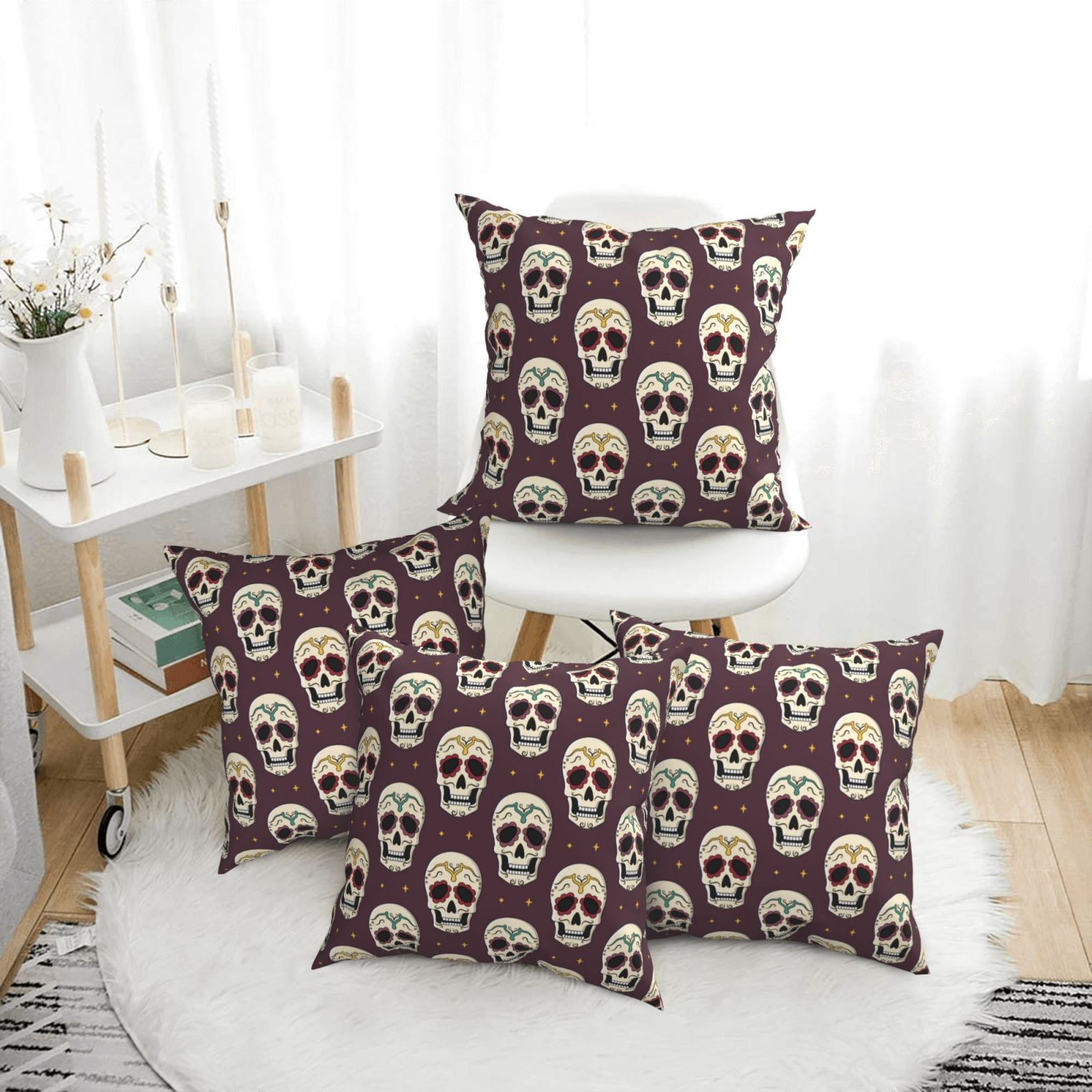 4 Pack Throw Pillow Covers funny Skull star Breathable Pillow Cases