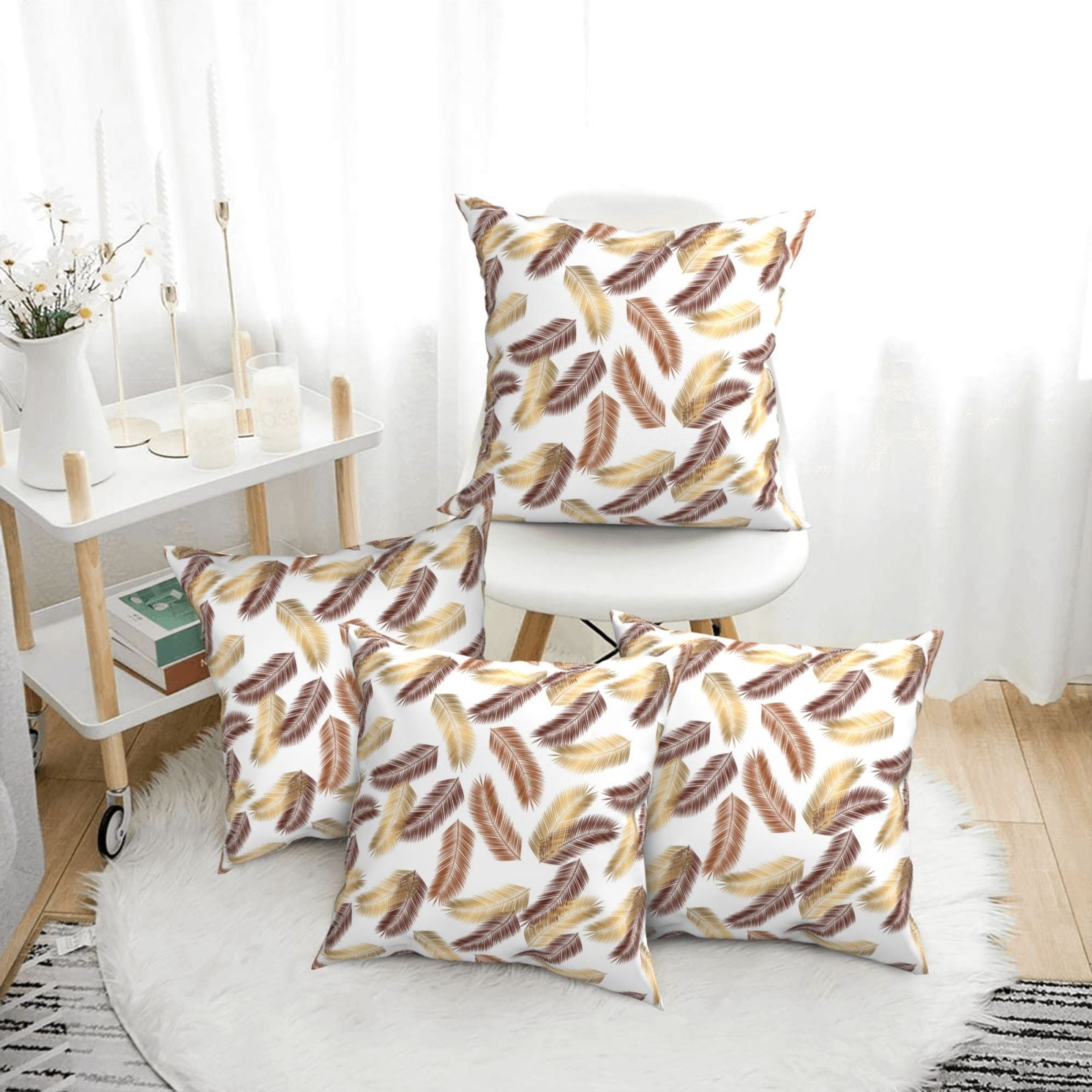4 Pack Throw Pillow Covers golden brown feathers Breathable Pillow
