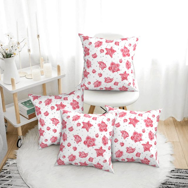 4 Pack Throw Pillow Covers pink flowers_A Breathable Pillow Cases