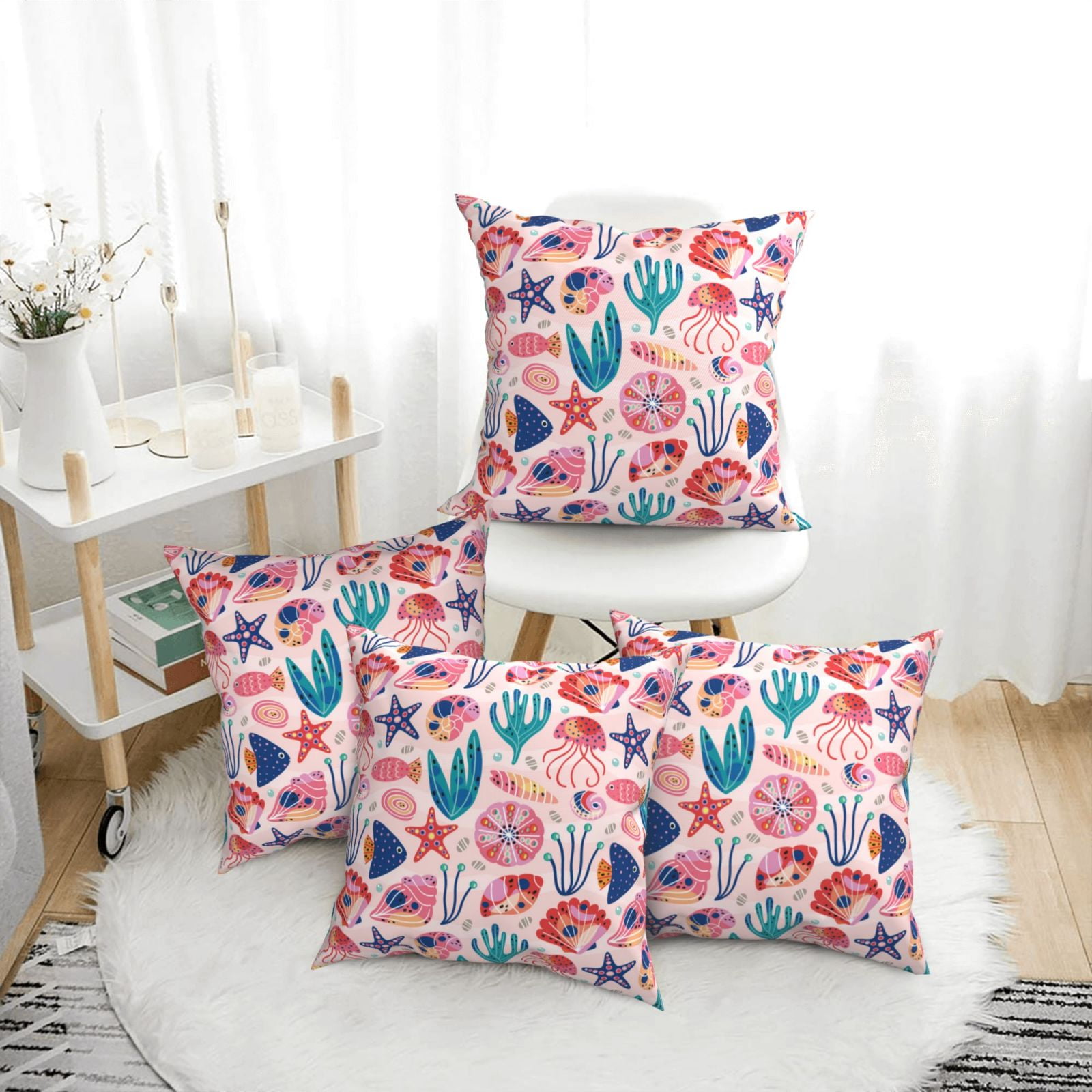 4 Pack Throw Pillow Covers pink shell Breathable Pillow Cases