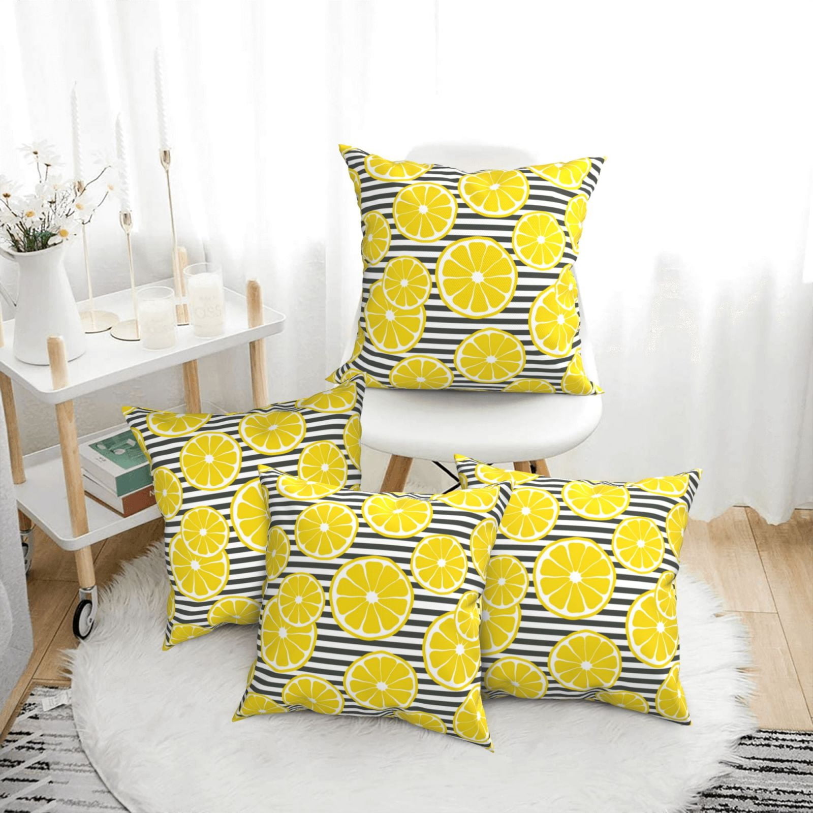 4 Pack Throw Pillow Covers yellow Lemon print Breathable Pillow Cases