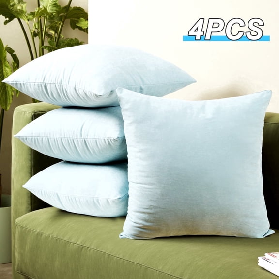 Storvive 4-Pack Velvet Throw Pillows 18x18 with Inserts Included, Soft Decorative Square Pillows for Couch, Sofa & Bed, Baby Blue