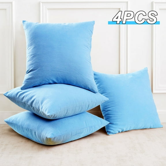 4 Pack Throw Pillows, 18"x18" Square Form Decorative Pillows Inserts for Couch & Bed, Denim Blue