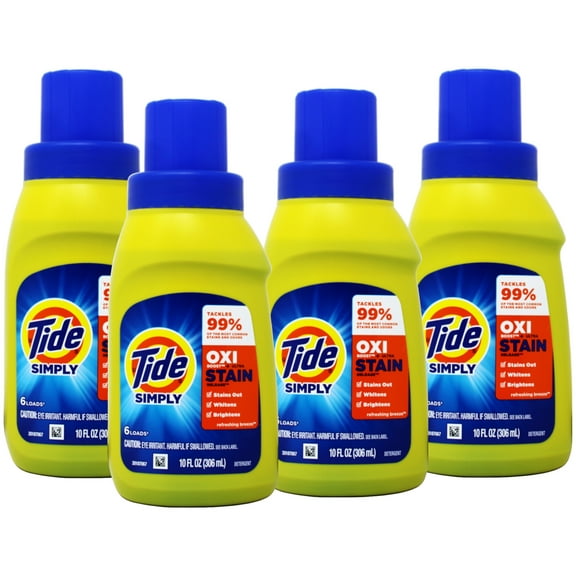 4 Pack - Tide Simply + Oxi Liquid Laundry Detergent, Refreshing Breeze, 6 loads, 10 fl oz