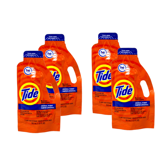 4 Pack - Tide Ultra Concentrated Laundry Detergent and Washing Soap, Travel Size, 1.31 fl oz