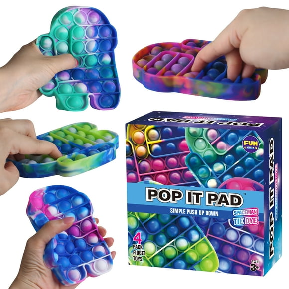 4 Pack Tie Dye Spaceman Push Pop Bubble Fidget Toy, FunKidz Stress Relief Squeeze Silicone Sensory Toy for Boys Girls