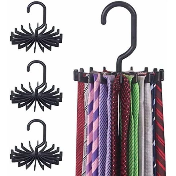 4 Pack Tie Rack Hanger Holder Hooks Organizer for Mens, 360 Degree Rotating Tie Racks, Black$$Home Decor, Kitchen, & Other