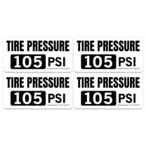(4 Pack) Tire Pressure 105 PSI Stickers, Laminated Vinyl Decals, Truck Safety Markings, Self-Adhesive Durable Labels (2" x 1", Black/White)