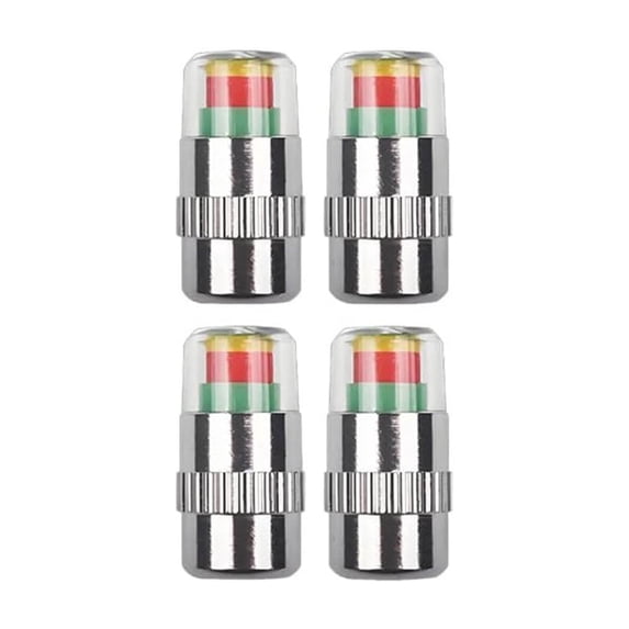 4-Pack Tire Pressure Monitoring Valves, 3-Color Indicator (Green/Yellow/Red) Instant Alert, Stainless Steel Waterproof Rust-Proof, Fits Cars Trucks Bikes Motorcycles, Enhances Driving Safety