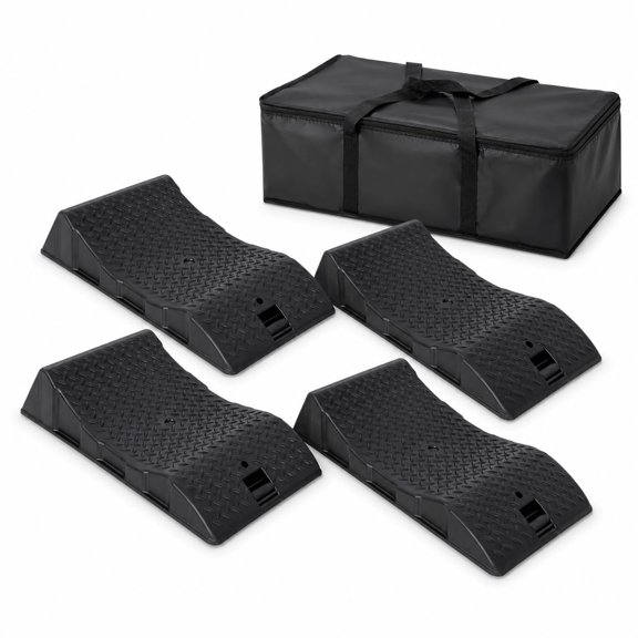 4 Pack Tire Saver Ramps for Long-Term Storage Anti-Flat Spot Tire Protection System, Heavy-Duty Curved Wheel Ramps with Anti-Slip Base & Interlocking Design for Cars, SUVs, Trucks & RVs(Black-2)