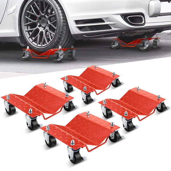Towallmark 4er Set Tire Skates – Auto-Rollen Mit Kugellager, 360° Drehbar, Tragkraft 2721 Kg, Für Pkw, Lkw & Anhänger – Rot, 30,5 X 40,6 Cm