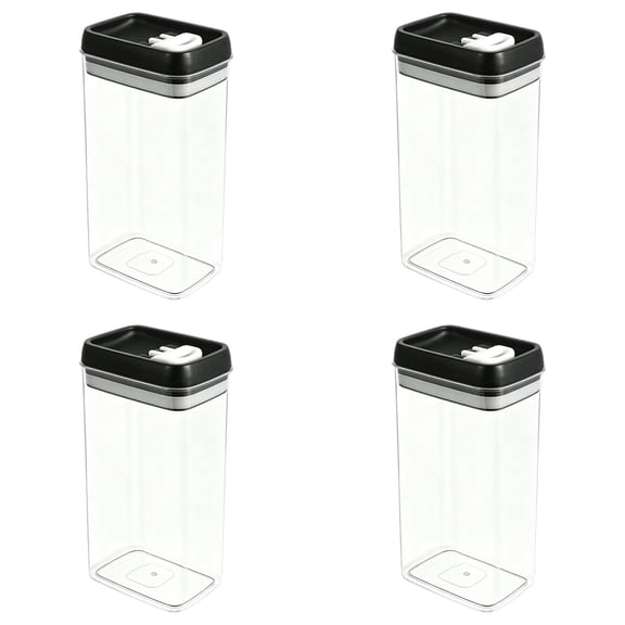 4 Pack Tite Storage Containers with Lids, Airtight Acrylic Skinny Canister Jars - Easy Open Ring Top for Spaghetti Lasagna Fettuccine Noodle, Kitchen Cupboard Pantry Organizer, Storage Container