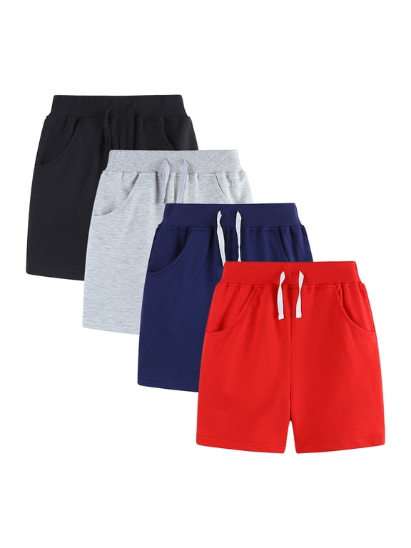 4 Pack Boys Solid Cotton Shorts Toddler Boy Pull-on Shorts Boys Summer Casual Shorts Jogger Shorts