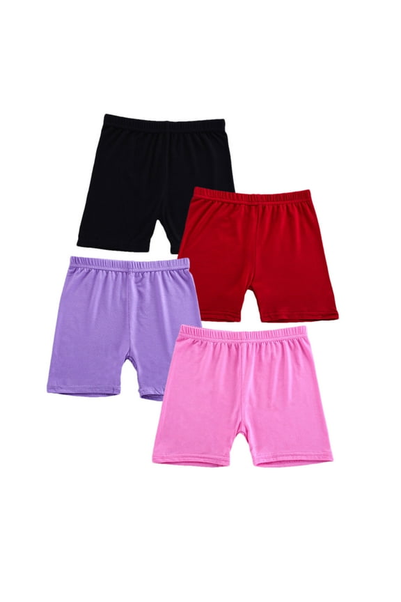 4 Pack Toddler Kids Girls Bike Shorts Elastic Waist Stretch Under Dress Dance Short Summer Comfy Breathable Multicolor Shorts