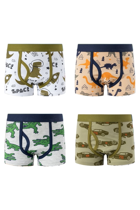 4 Pack Toddler Little Boys Casual Boxers Briefs Panties Kids Cotton Underwear Undies, Size 1-10 Years