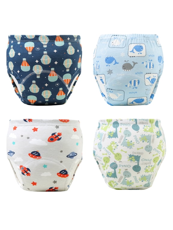 4 Pack Toddler Potty Training Pants - Washable Cotton Soft Absorbent Underwear for Boys & Girls