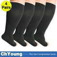 thumbnail image 1 of (4 Pack) Toeless Plus Size Compression Socks Extra Wide Calf - Up to 7XL | 20-30 mmHg Open Toe Knee High Compression Socks for Women Men Circulation Support, Black M,ChYoung, 1 of 12