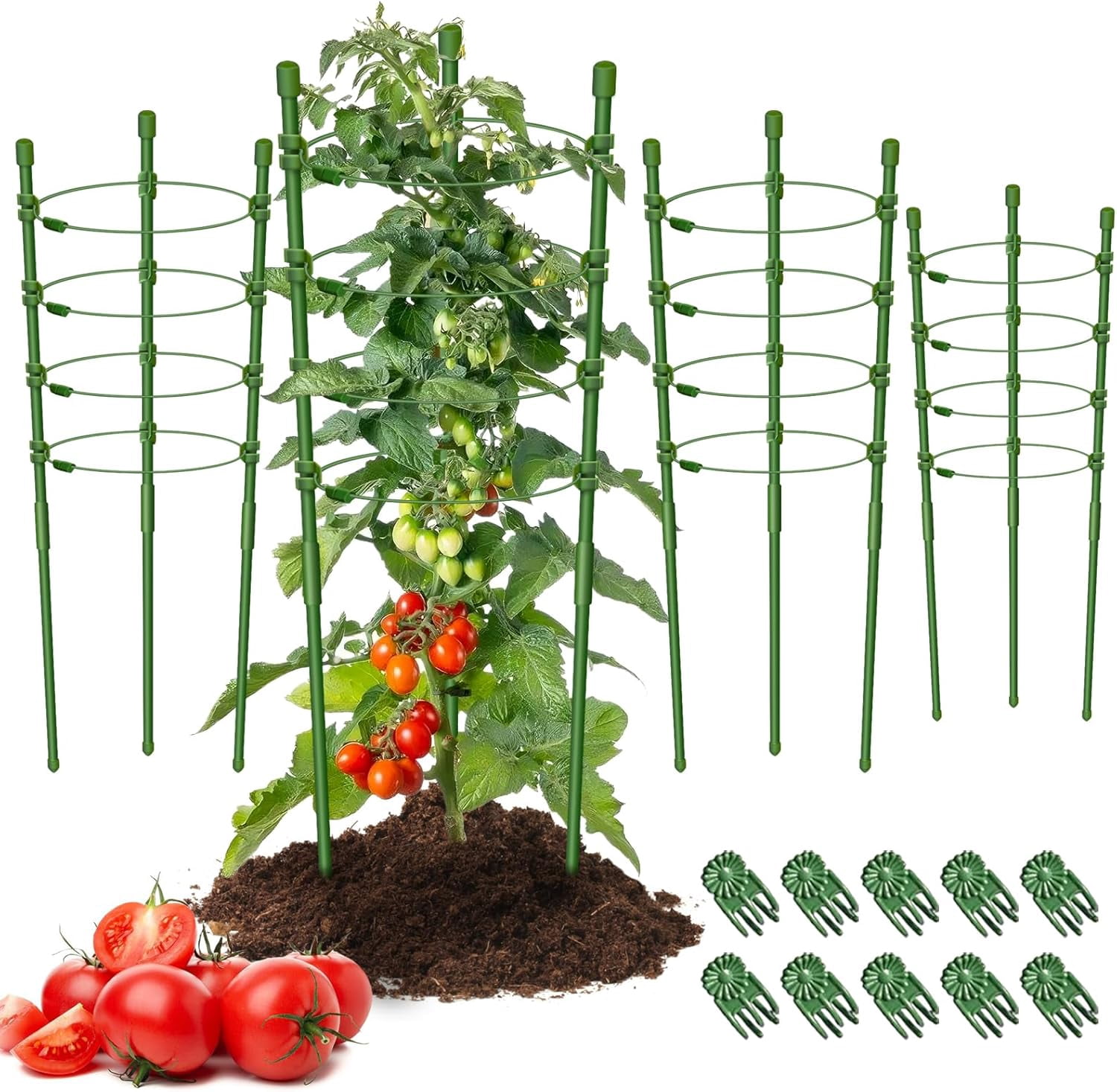 4 Pack Tomato Cages for Garden- 36 Inches Adjustable Garden Cucumber Trellis Plant Support Cages Stakes, Trellis Support Rings for Outdoor Climbing Plants, Pots