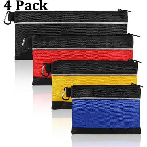 4 Pack Tool Pouch, Small Tool Bag with Zipper, 1680D Oxford Waterproof Multipurpose Tool Pouches with Carabiner for Men Tools, Travel Accessary, Stationary, Gadgets Storage Organizer
