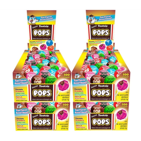 Fun Pops Pack 4 Pack | Tootsie Pops, Fun Flavor, 0.6 oz, Assorted, 100 Count ...
