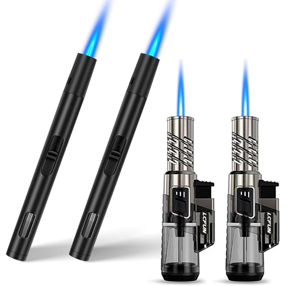 4 Pack Torch Lighters Refillable Butane Lighters with Adjustable Single Jet Flame and Visible Fuel Tank