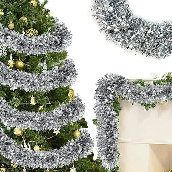 4 Pack Total 28 Ft Tinsel Garlands Tree Decorations, Thick Thin Metallic Streamers