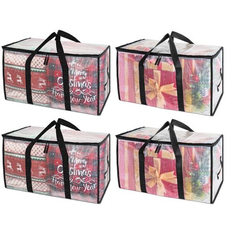 4 Pack Large Moving Bags Heavy Duty, Totes for Storage, Moving Bins with Zippers Top and Sturdy Handles,College Dorm Storage Bags for Space Saving and Packing,Collapsible Moving Supplies(Clear,93L)