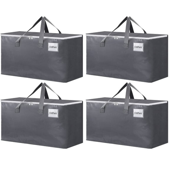 4 Pack Totes for Storage Large Moving Bags Heavy Duty,Moving Boxes with Zippers Top and Sturdy Handles, Dorm Storage Bags for Space Saving and Packing,Collapsible Moving Supplies(Gray,93L)